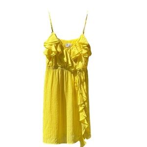 Milly of NY 4 Retro Y2K Silk Blend Yellow Faux Wrap Ruffle Mini Dress Babydoll